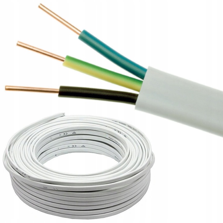 Cabluri electrice YDYp 3x2.5, Elektrokabel, alb, 10m