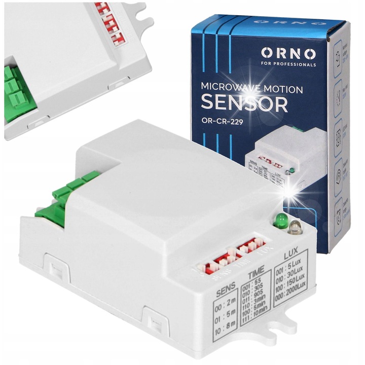 Микровълнов сензор за движение ORNO 360, бял, размери 55.8x25x39.4mm, комплект с инструкции и гаранция