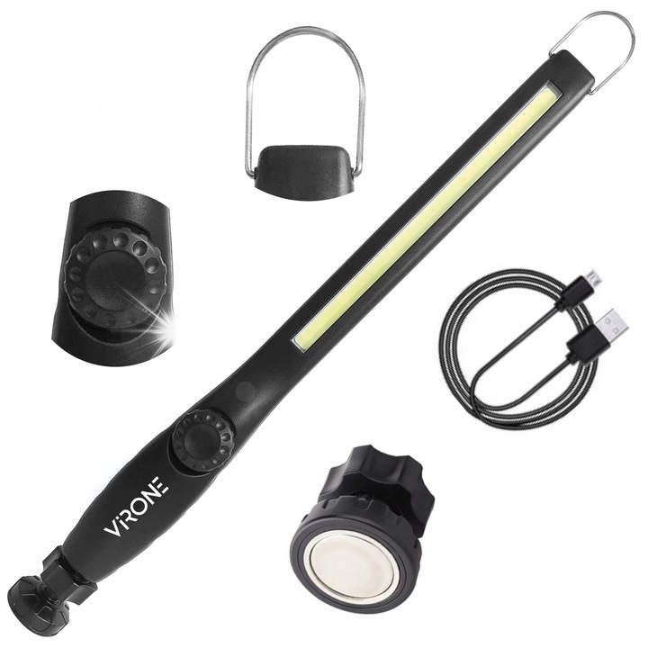 LED фенер 10W VIRONE, акумулатор 2000mAh, 400lm, 375x26x35mm, с магнитна стойка