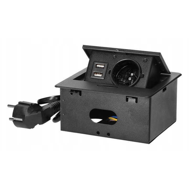 Скрит контакт за плот с 2x USB, ORNO, 1x 230V, кабел 1,5м, черен