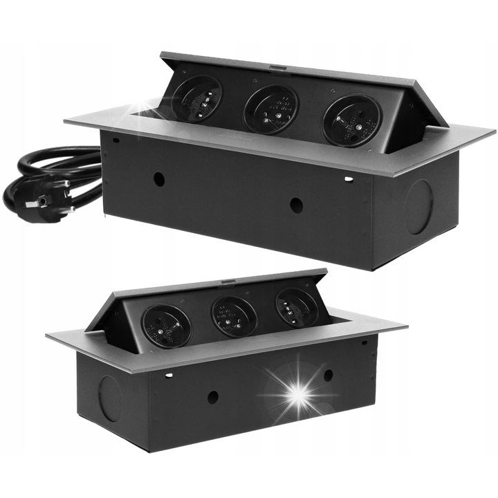 Вграден мебелен контакт ORNO, 3x френски, 3680W, сребрист, 1,5м