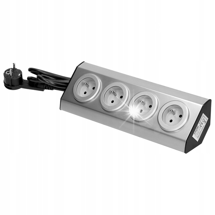 Ъглов мебелен контакт, Virone FS-2, 4 гнезда, инокс, 1.5м