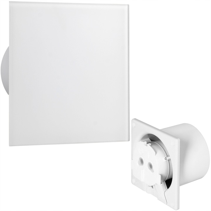Ventilator de baie Orno OR-WL-3201/100 cu panou plexi OR-WL-3203/MW, silentios 26 dB, consum 8W, O100 mm, alb