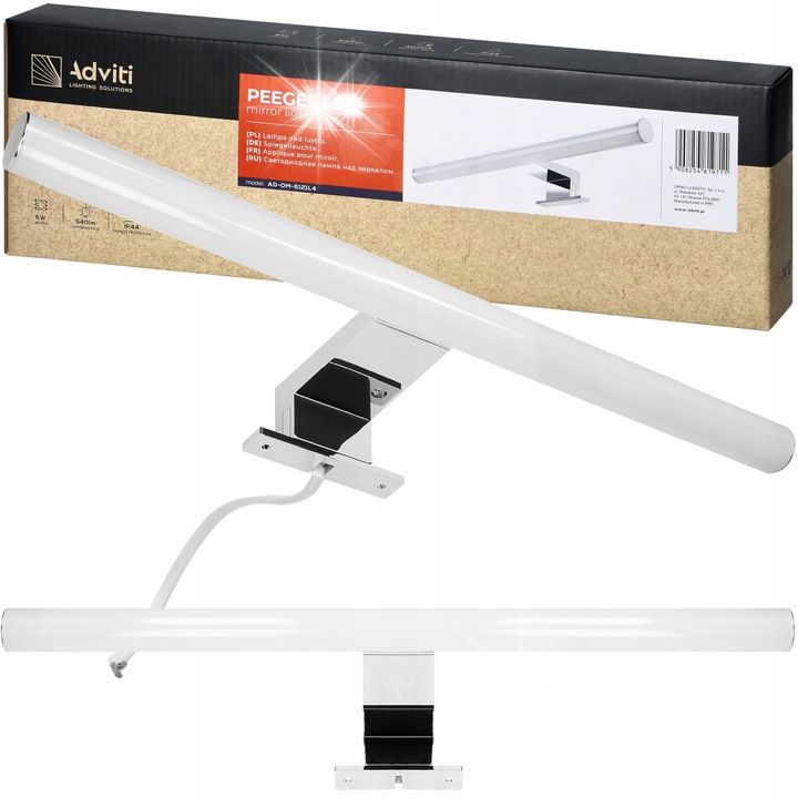 LED аплик Adviti 6W 40см хром, 4 метода на монтаж, неутрална светлина 4000K