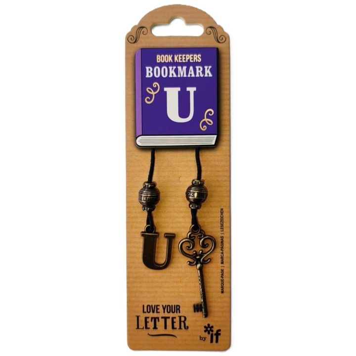 IF könyvjelző, U betűvel, díszített, pamut zsinórral, vintage stílusban