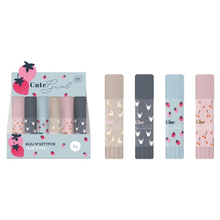 Lipici 8g INTERDRUK, set 24 bucati, modele dragute, multicolor