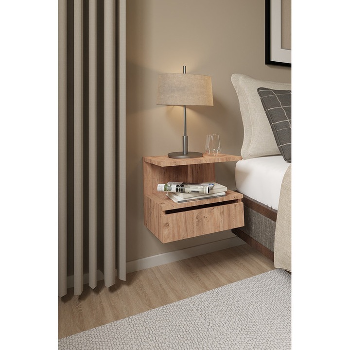 Noptiere Flora, DEKORFIM, 1 sertar, pin Atlantic, 40x30.5x33.5 cm