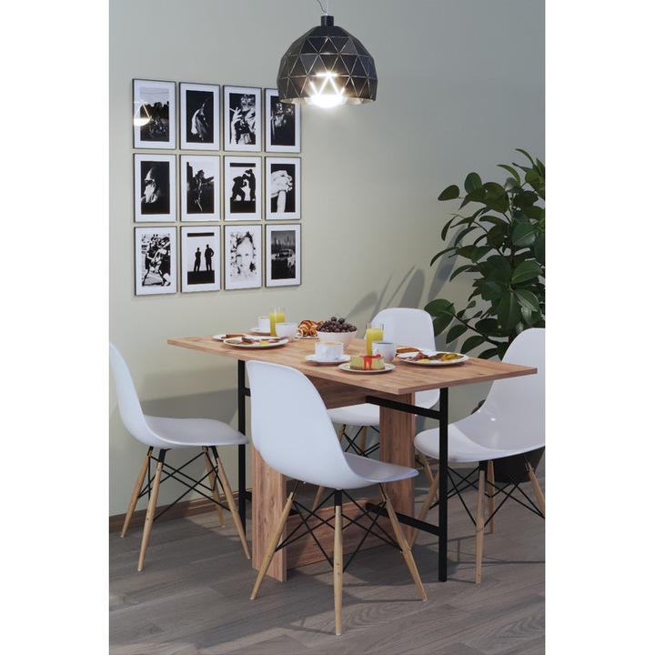 Masa extensibila plianta Flamingo, pin Atlantic, 134x60x72cm, melamina, design modern