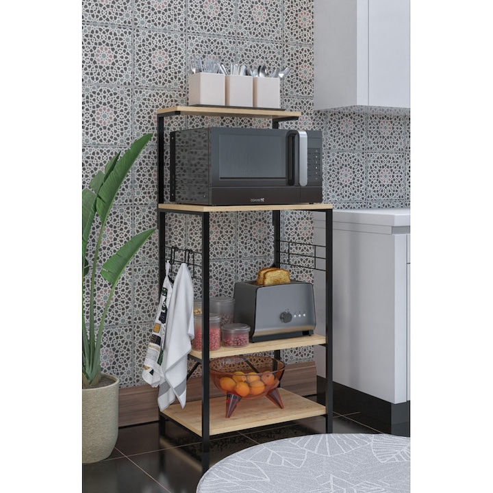 Кухненски рафт DEKORFIM, за микровълнова, 60x40x132см, натурален/черен