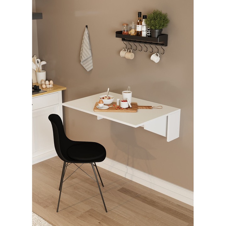 Стенна сгъваема маса Angela, гланцово бяла, 90x60см, от меламиново ПДЧДСП