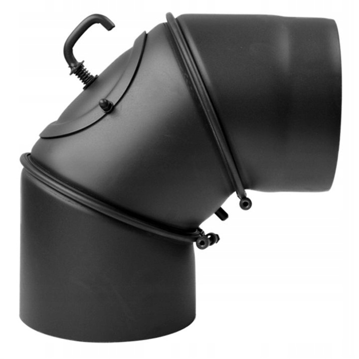 Cot reglabil pentru cos de fum, 90° reglabil, O 150mm, rezistenta la foc, din otel, 2mm, neagra