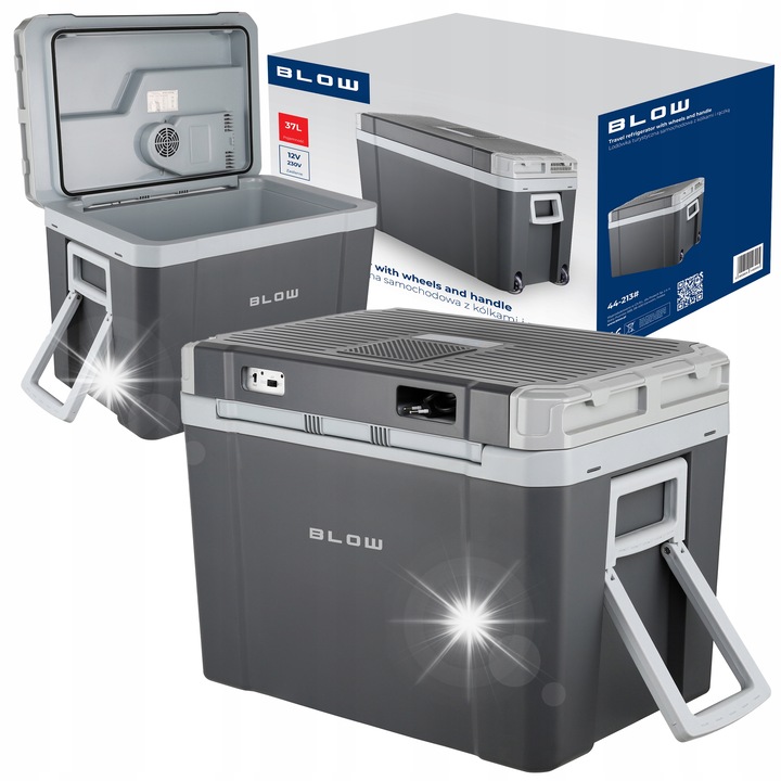 Преносим автомобилен хладилник BLOW 37L, 12V/230V, с колела и дръжки, функция за охлаждане и отопление