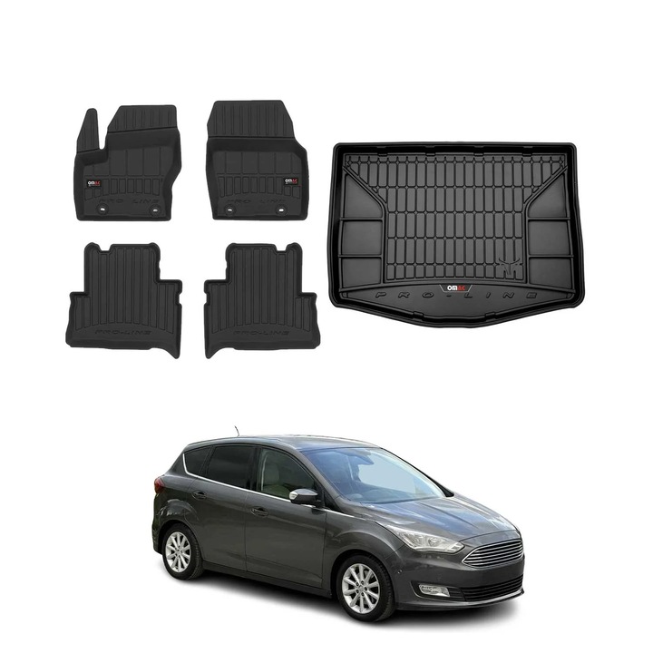 Set covorase auto OMAC pentru Ford C-Max 2010-2019, termoplastic, rezistent la apa, negru, 5 piese