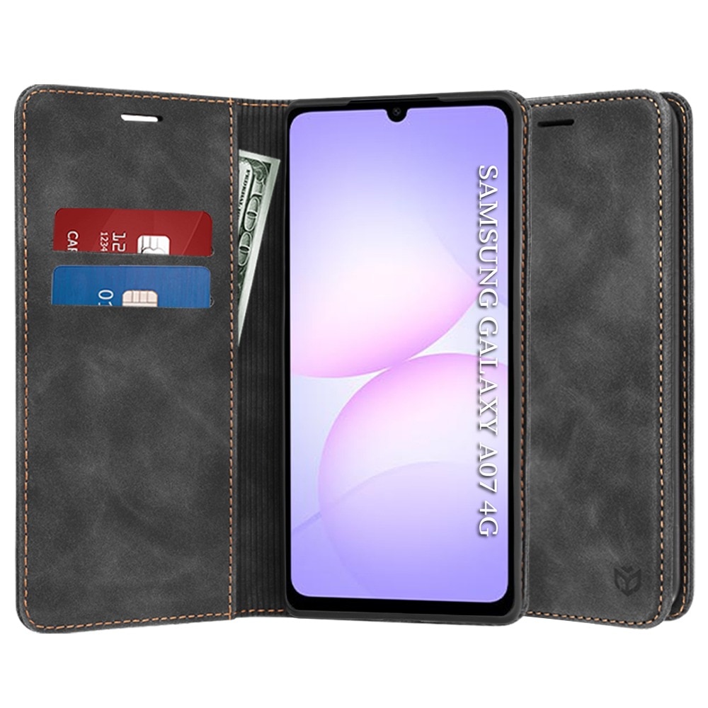 Husa pentru Samsung Galaxy A07 4G DaDen® Tip Carte, Confy Cover, Suport card, Functie de Stand si Inchidere Magnetica, Protectie Sporita, Piele ecologica, Negru