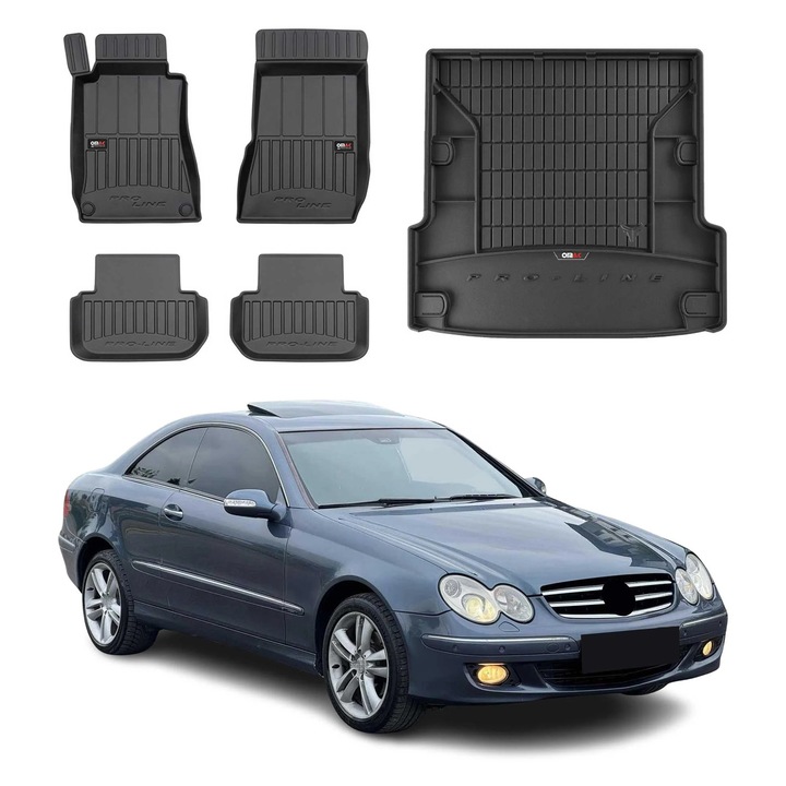 Set covorase auto OMAC pentru Mercedes CLK C209 2002-2009, termoplastic, rezistent la apa, antiderapant, negru, 5 piese