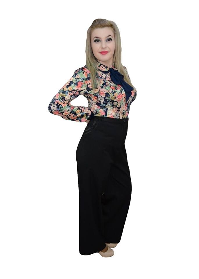 Pantalon office, talie inalta, inchidere fermoar,masura mare,D&J Exclusive, Negru