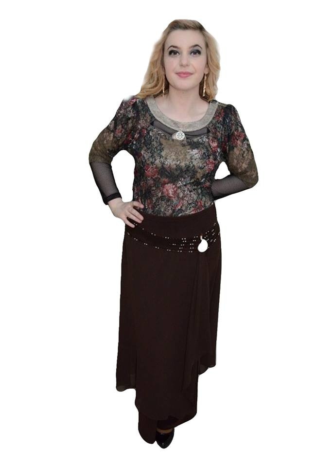 Pantalon fashion, voal fin atasat, strasuri fine,masura mare,D&J Exclusive, Maro