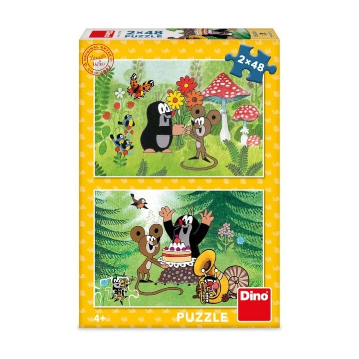 Puzzle Krecik si Myszka in gradina, Dino Toys, 2x48 elemente, 26x18cm, pentru copii 4+