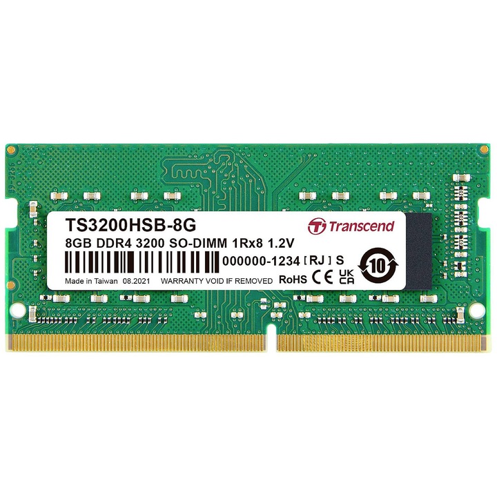 RAM memória SODIMM DDR4 8GB 3200MHz Transcend, Unbuffered, 1Rx8, 1.2V