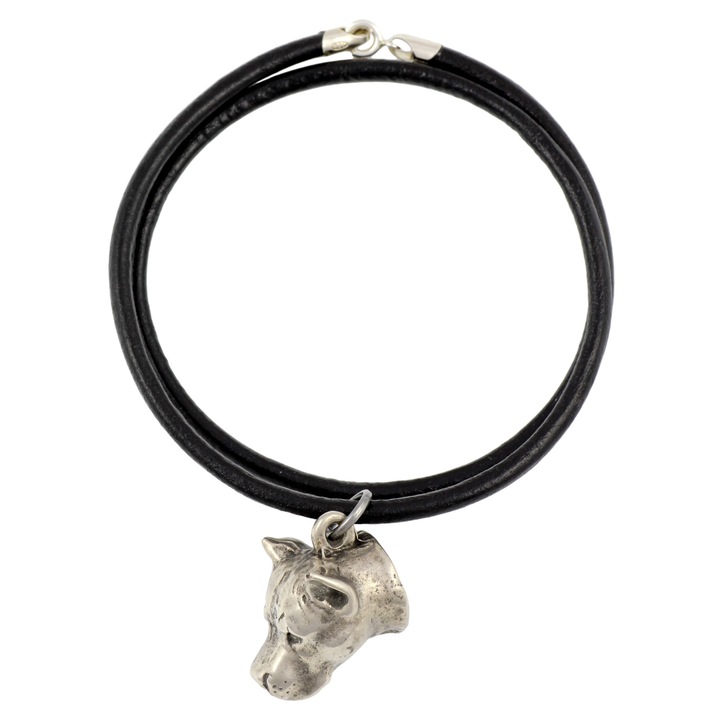 Unisex nyaklánc Amstaff kutya medállal, Art-Dog, 50cm, ezüstözött ötvözet, fekete/ezüst