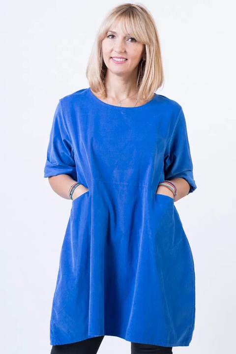 Rochie din catifea reiata, oversize, albastru electric, Albastru, One Size