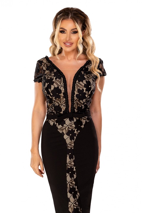 Миди рокля с дантела Atmosphere Fashion, Черен