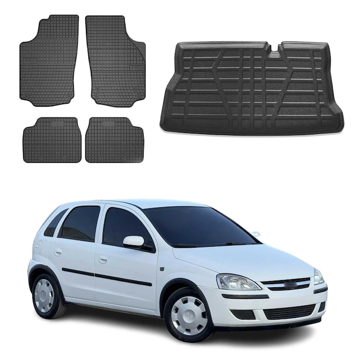 Set covorase auto OMAC pentru Opel Corsa C 2000-2006, termoplastic, rezistent la apa, negru, 5 piese