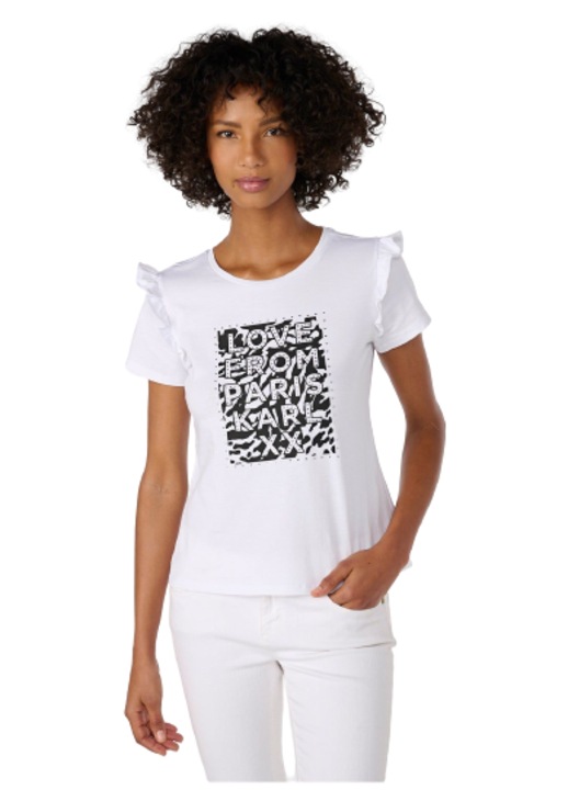 Дамска тениска, KARL LAGERFELD, RUFFLE, бяла, Бял