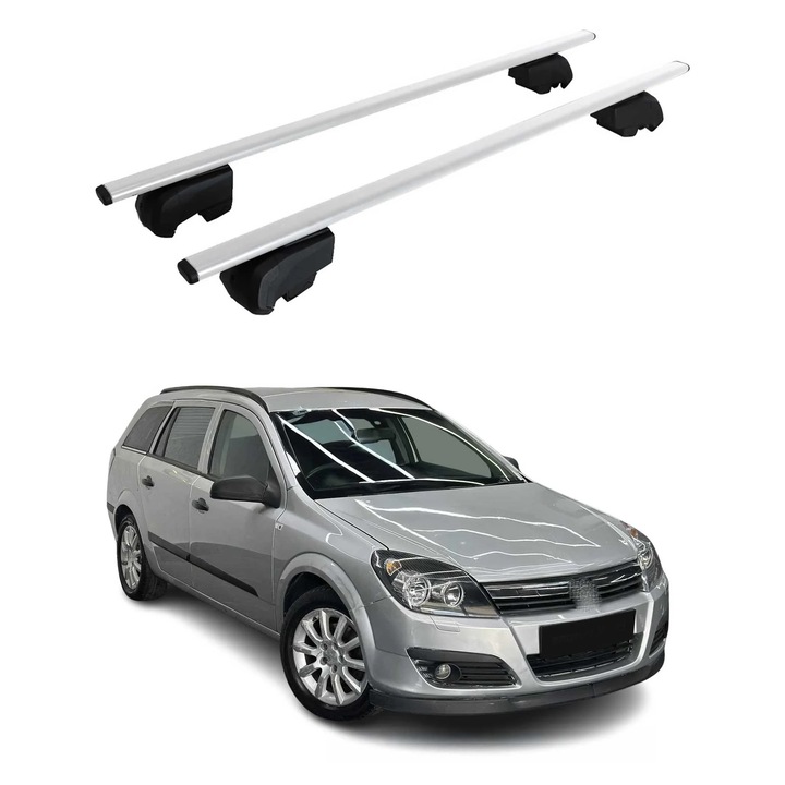 Bare transversale OMAC pentru Opel Astra H Kombi 2004-2010, 75kg, metal, argintiu, set 2 piese