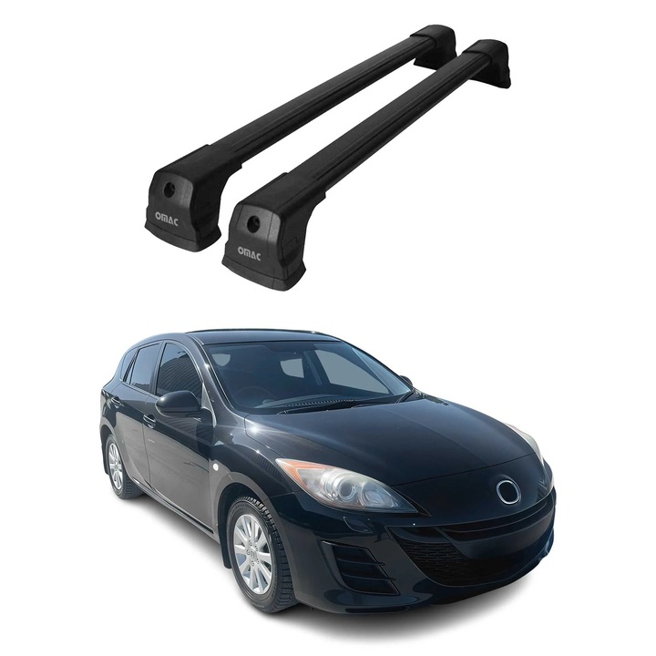 Bare transversale OMAC pentru Mazda 3 BL, aluminiu, negru, 75 Kg, montare pe caroserie