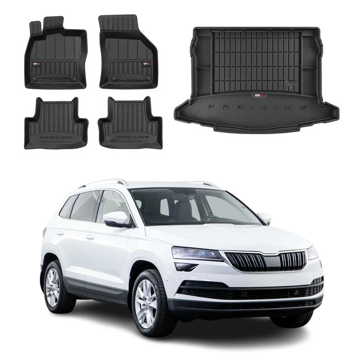 Set covorase auto OMAC pentru Skoda Karoq 2017-2025, termoplastic, rezistent la apa, negru, 5 piese