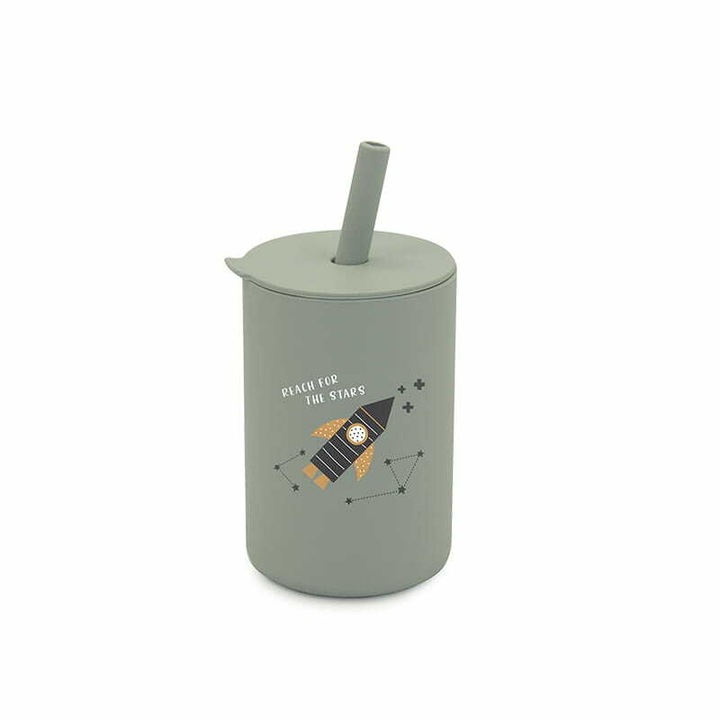 Bocioland szilikon pohár, Szívószállal, 150 ml, BPA-mentes, 6 hónap+, Rocket