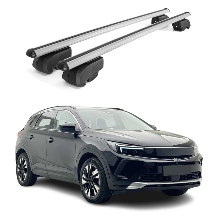 Bare transversale OMAC pentru Opel Grandland 2021-2025, aluminiu, 75kg, 2 piese, argintiu