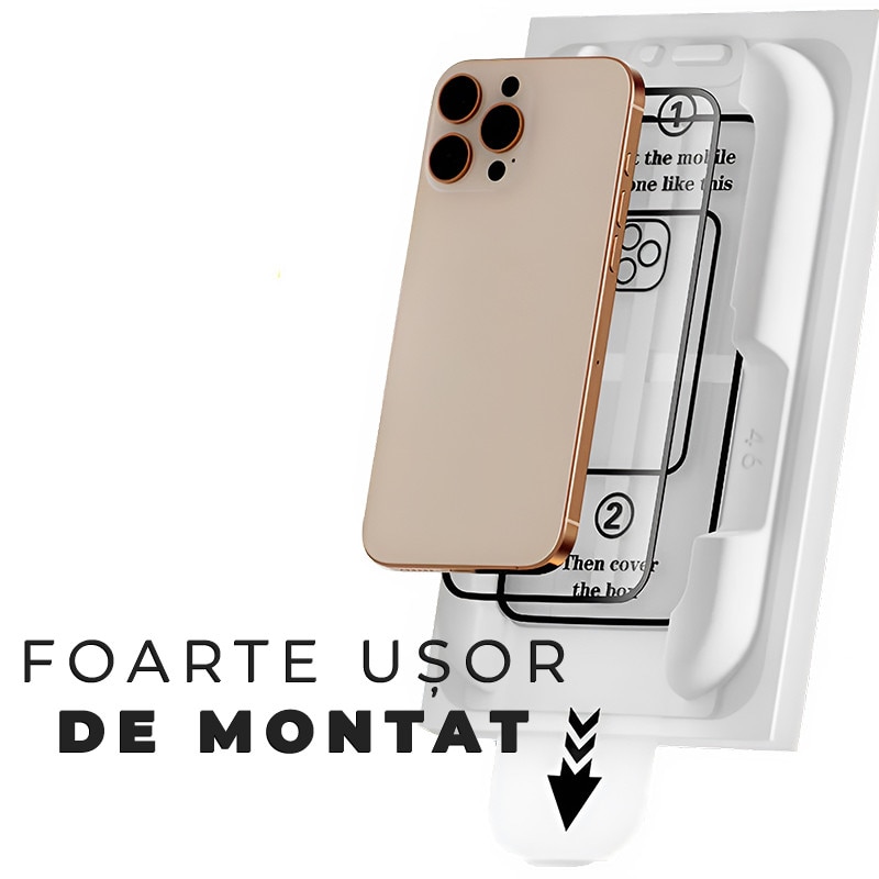 Folie Sticla pentru iPhone 17 Pro Max cu aplicator Daden MagicBox, Full Cover, Protectie Profesionala, Ultra Rezistenta, Calitate Premium, Margini negre