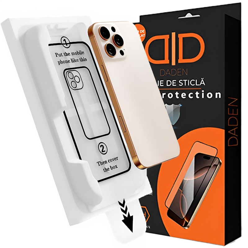 Folie Sticla pentru iPhone 17 Pro Max cu aplicator Daden MagicBox, Full Cover, Protectie Profesionala, Ultra Rezistenta, Calitate Premium, Margini negre
