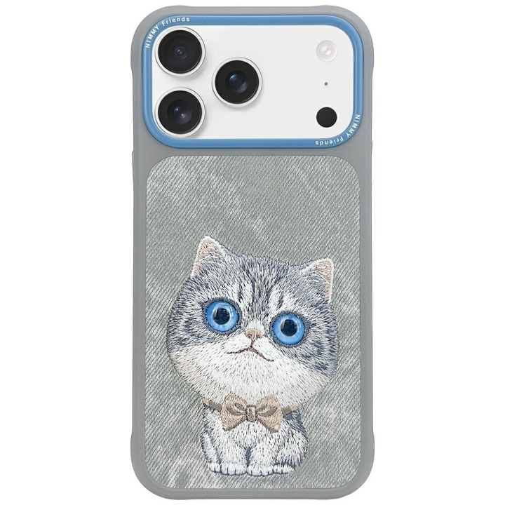 Carcasa Nimmy Big Eyed Pet 2.0 Cat compatibila cu iPhone 17 Pro, Gri