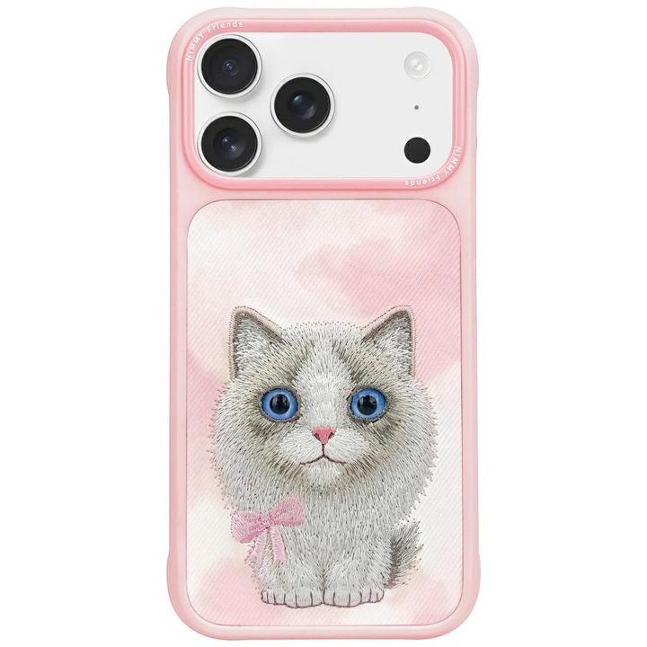 Carcasa Nimmy Big Eyed Pet 2.0 Cat compatibila cu iPhone 17, Roz