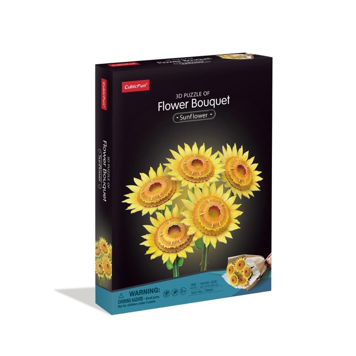 CUBIC FUN 3D Puzzle, nagy virágcsokor készlet, napraforgó, többszínű