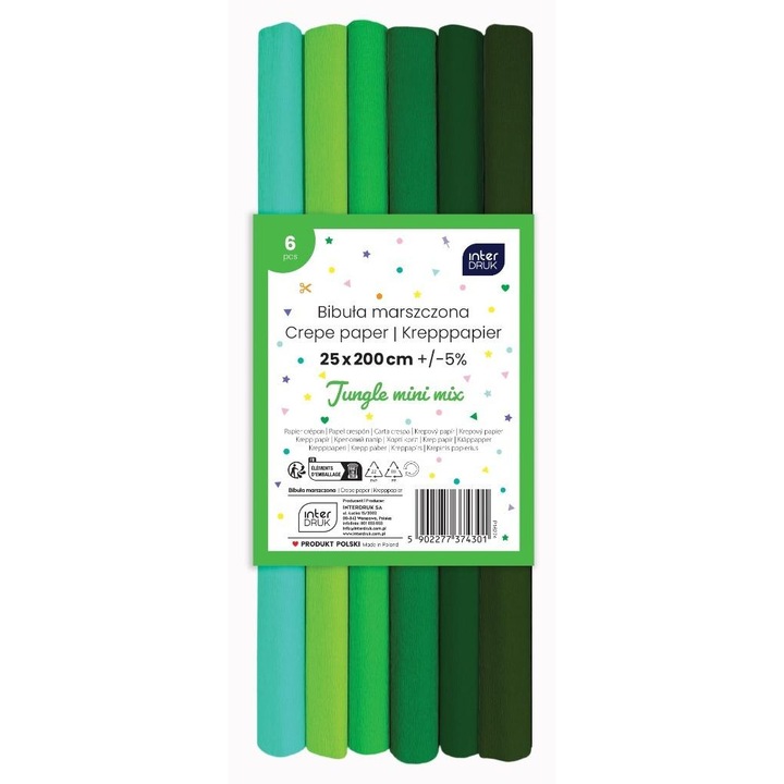 Krepp papír INTERDRUK mini mix 6 Jungle 200x25cm