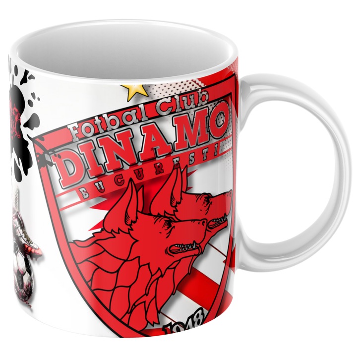 Cana personalizata - Dinamo Bucuresti, fotbal, suporter, alba, ceramica, 330 ml, v11