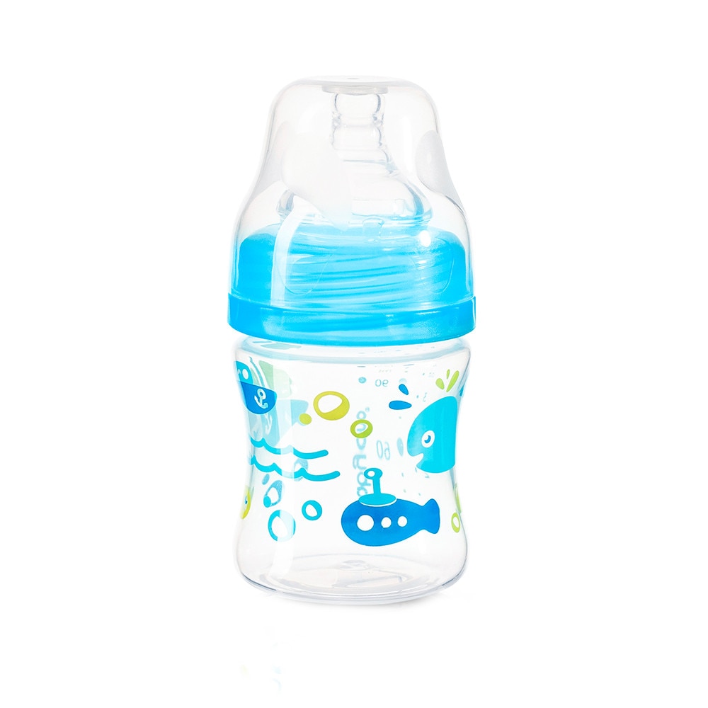 Biberon gat larg plastic 120 ml Peste Albastru 402