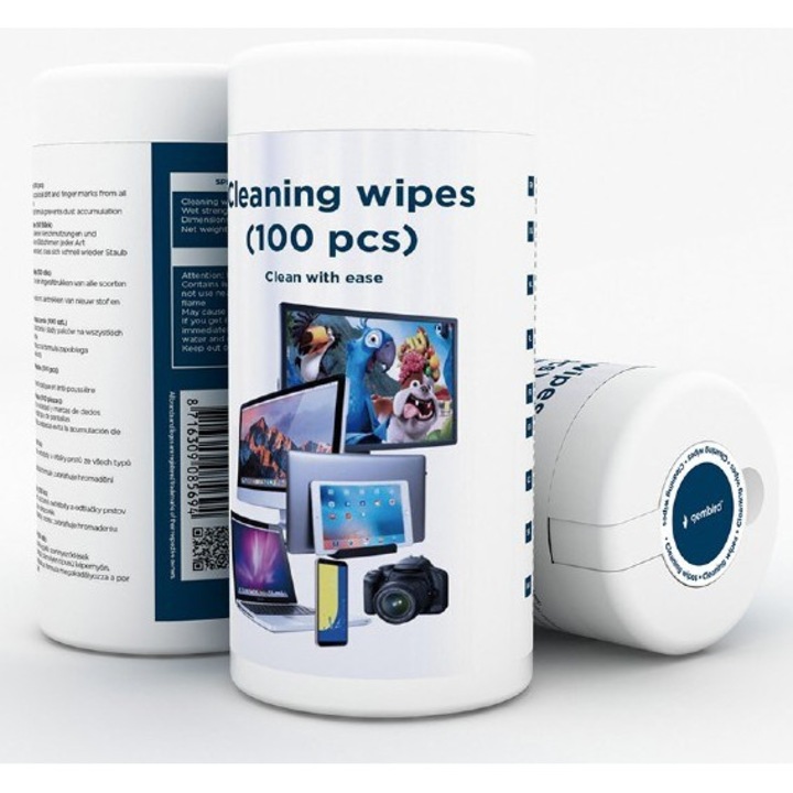 Servetele de curatare Gembird pentru LCD/TFT, 100 bucati, 70% alcool izopropilic