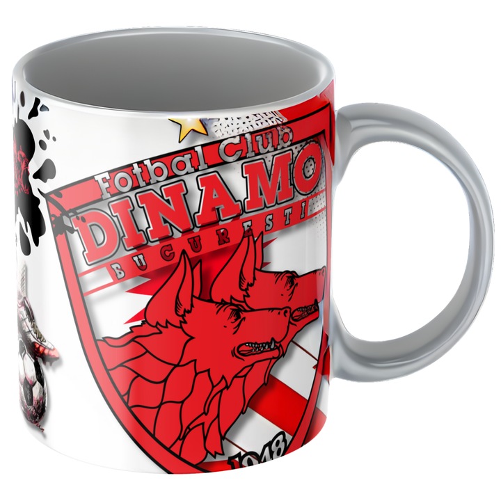 Cana personalizata - Dinamo Bucuresti, fotbal, suporter, gri, ceramica, 330 ml, v11