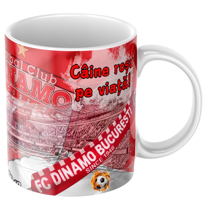 Cana personalizata - Dinamo Bucuresti, fotbal, suporter, alba, ceramica, 330 ml, v12