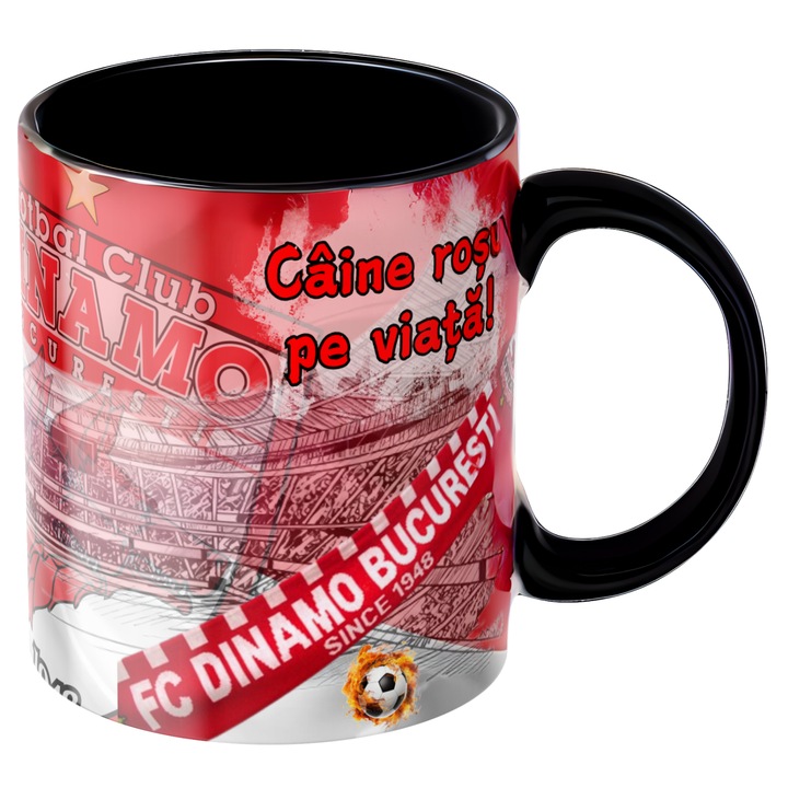 Cana personalizata - Dinamo Bucuresti, fotbal, suporter, neagra, ceramica, 330 ml, v12