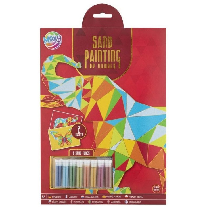 Комплект за рисуване с пясък, GRAFIX, A4, слон, 8 флакона цветен пясък