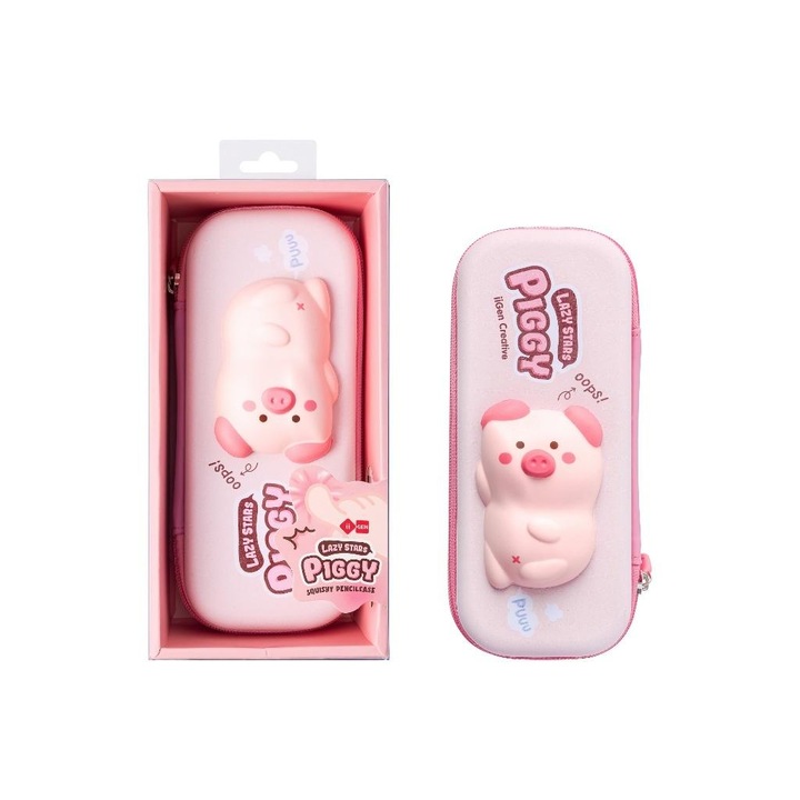 Голям несесер Squishy, дизайн прасенце, антистрес, 24x12x8см, многоцветен