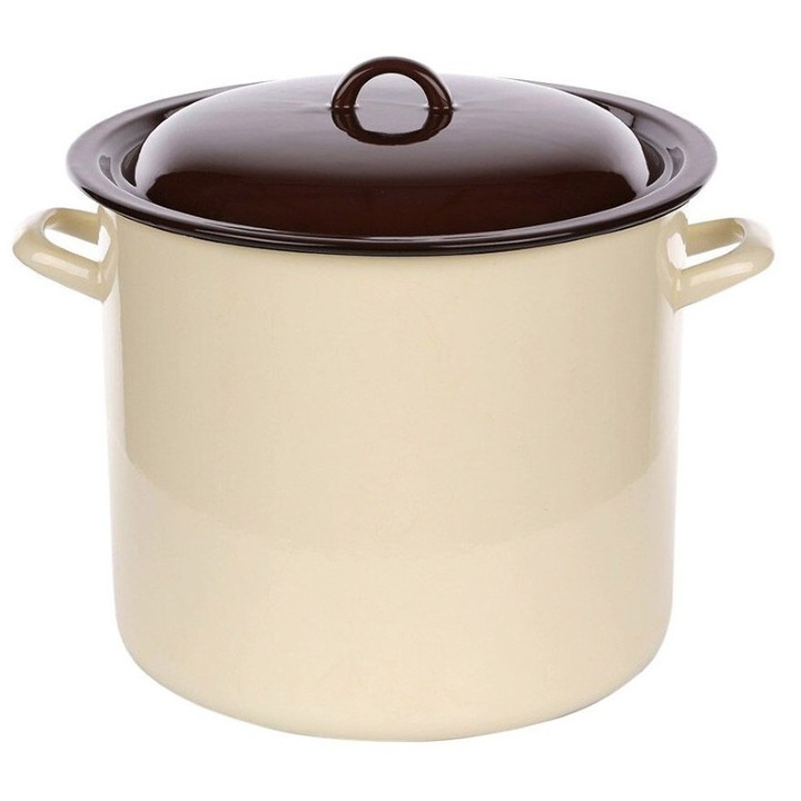 Zománcozott edény 14,2l fedővel, Altom, 28cm, krém, készlet