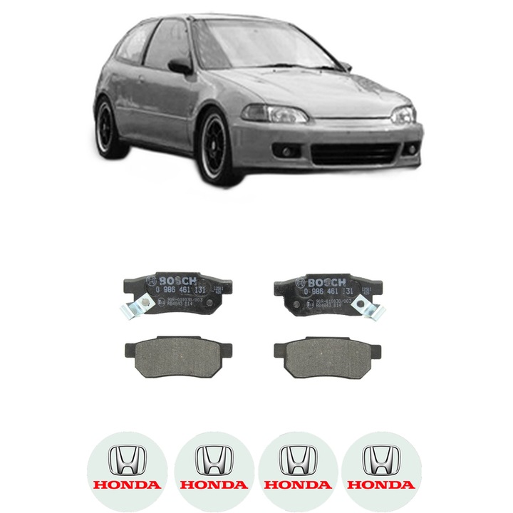 Set placute frana Spate HONDA CIVIC V Hatchback (EG, EH) 1.6 16V Vtec (EG5, EH3) din 1991-1995, KW 92 CP 125 CMC 1590, Auto, Bosch, 4 Stickere auto cu HONDA