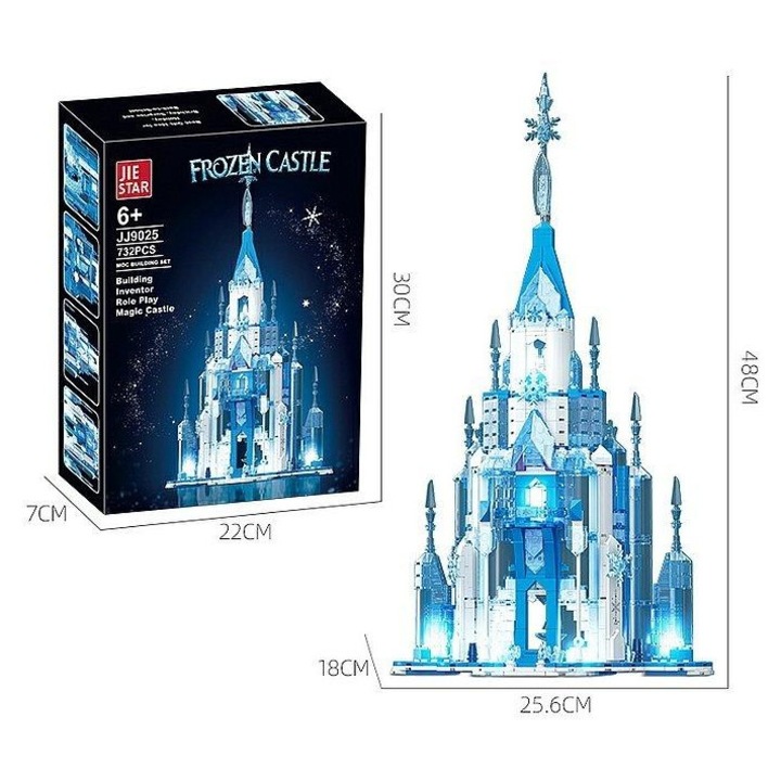 Set de constructie ADAR, castel de gheata, 732 piese, 6 elemente cu LED, 48x25.6x18cm